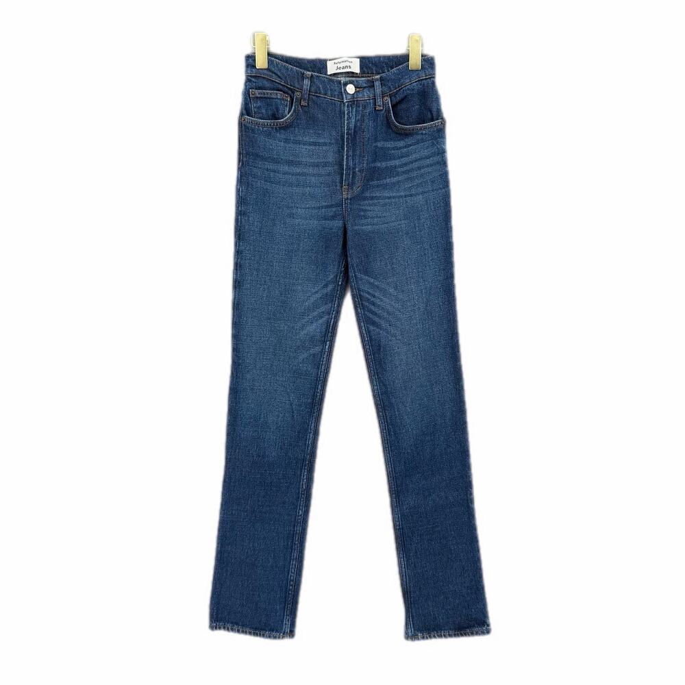 Reformation Liza Dark Wash Jamaica High Rise Slim Straight Stretch Denim Jeans